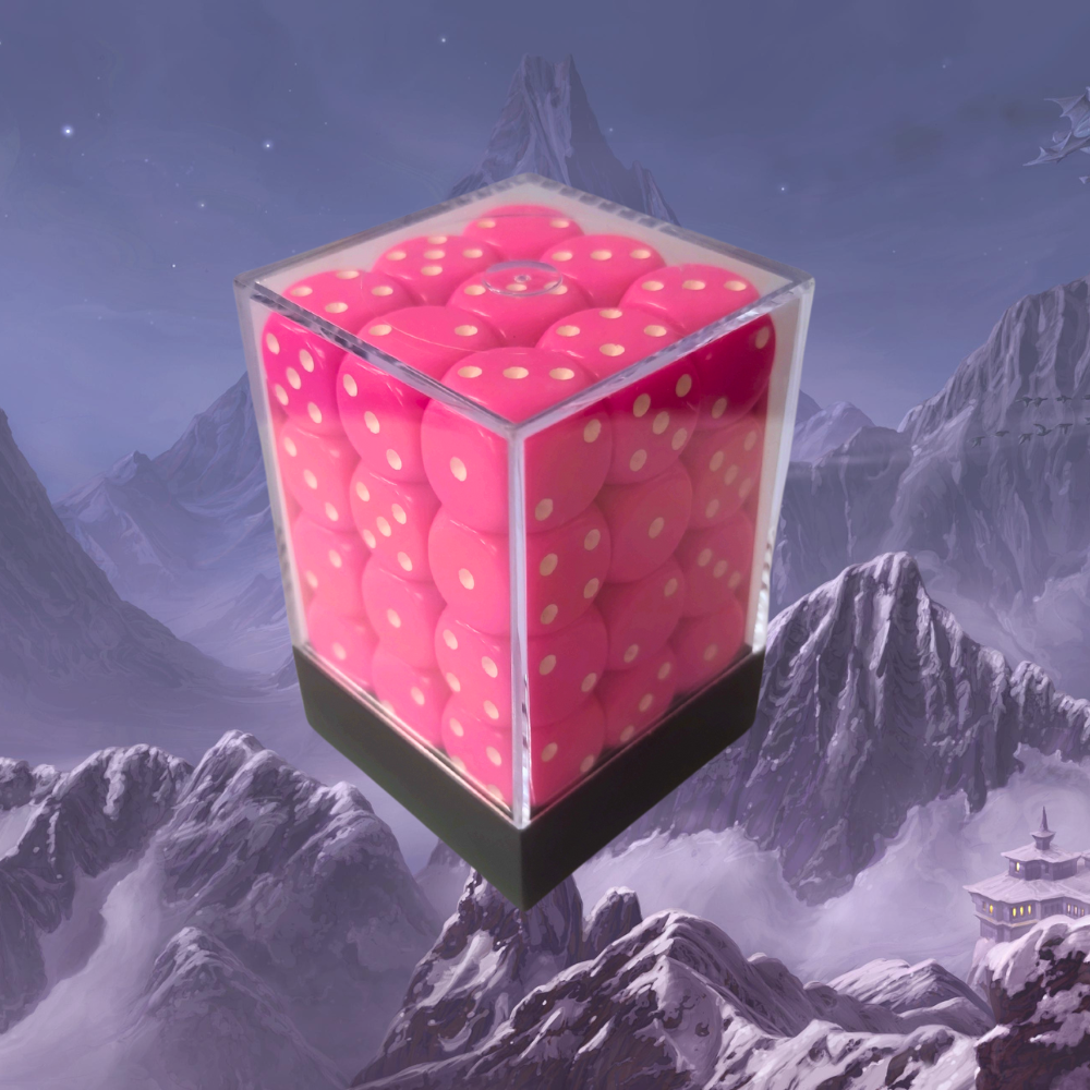 Chessex Opaque 12mm D6 Dice Block (Pink/White)